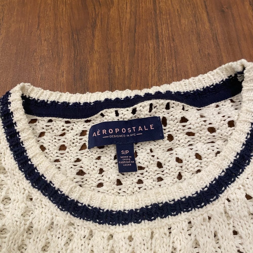 aeropostale size small white sweater with navy blue trim!
